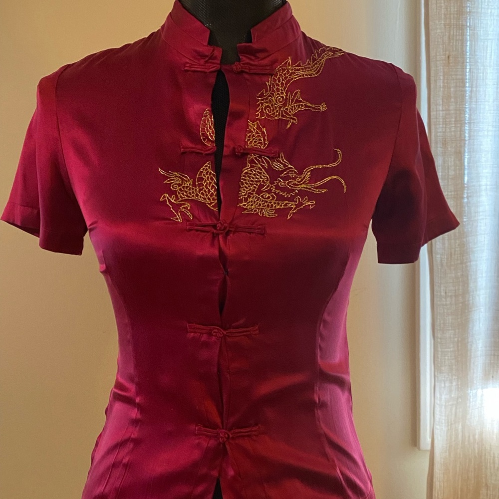 Top red with gold dragon embroidery size xs